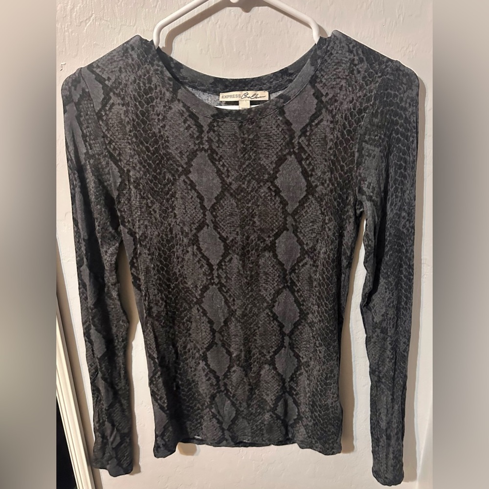 Express Black and Gray Snake Print Top